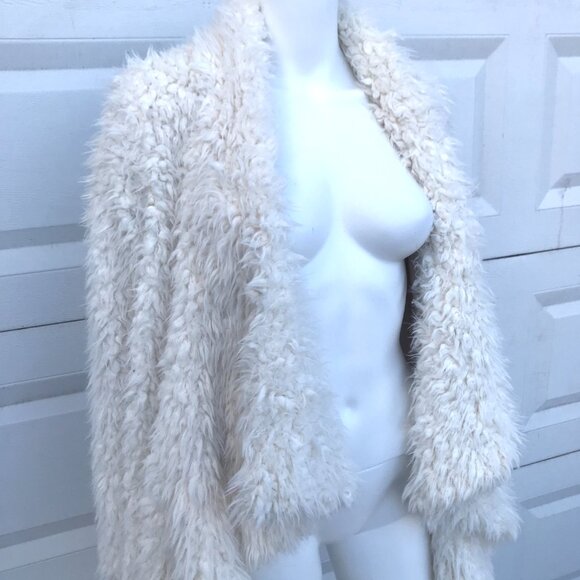 Forever 21 Vintage Faux Fur Jacket Size Small Ivory White Sweater Cardigan Y2k S - Picture 7 of 9